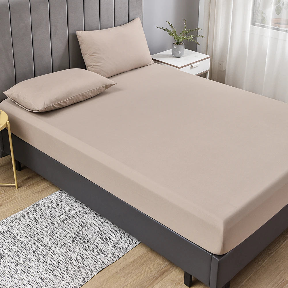 3pc Solid Color Fitted Sheet Set Brushed fabric Soft Comfortable Breathble Bedding Set for Bedroom 1 bed sheet with 2 pillowcase