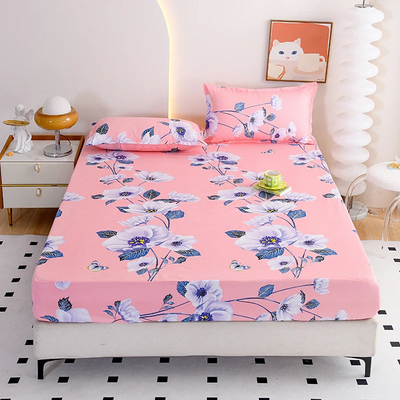 Flower Printed Fitted Bed Sheets Reactive Printed sabanas cama matrimonial Single/Queen/King Mattress Cover Double Bedsheets