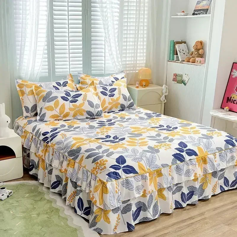 Floral Pattern Bed Skirt Set Mattress Anti Slip Protective Cover for Household Bedding Double Layered Skirt Dustproof Bed Covers - AliExpress 15