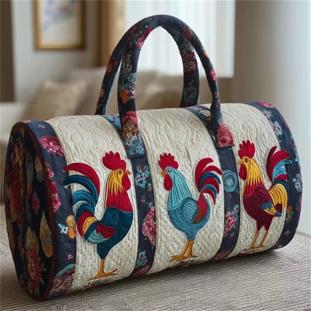 GF Funny Art Chicken Print Quilted Duffle Bag Bohemian Style 2026 Personalized Custom Travel Tote Women Men Weekender Bag