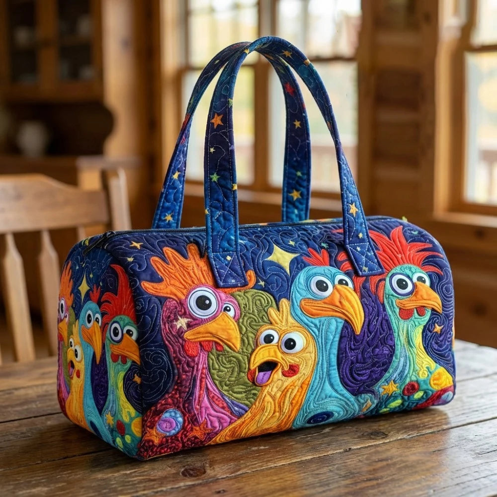 GF Funny Art Chicken Print Quilted Duffle Bag Bohemian Style 2026 Personalized Custom Travel Tote Women Men Weekender Bag