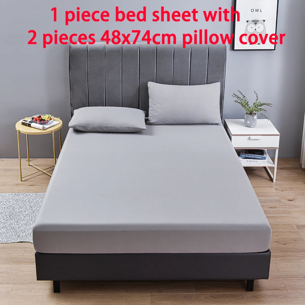3pc Solid Color Fitted Sheet Set Brushed fabric Soft Comfortable Breathble Bedding Set for Bedroom 1 bed sheet with 2 pillowcase