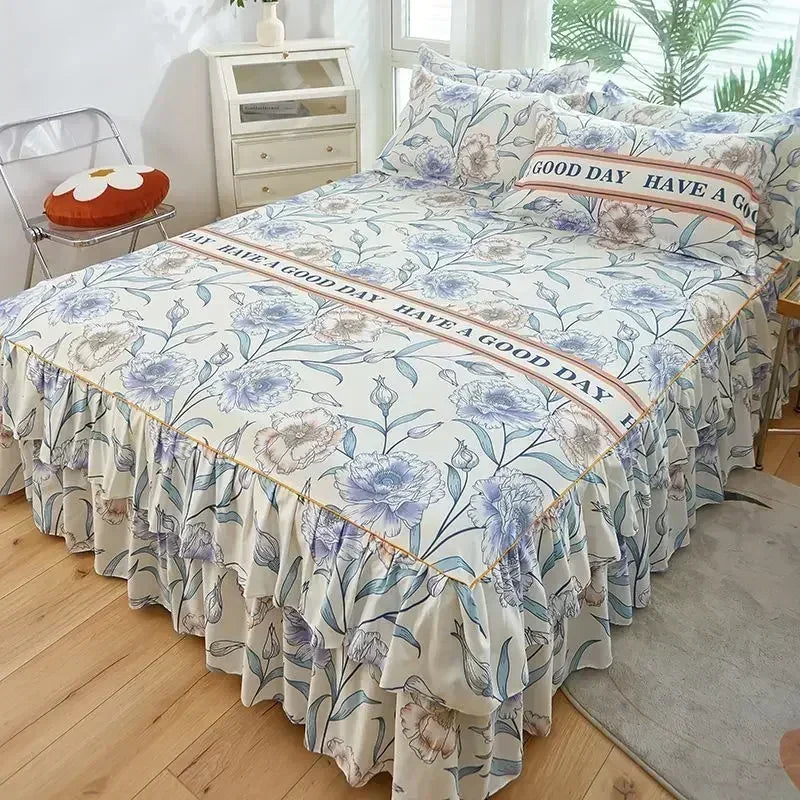 Floral Pattern Bed Skirt Set Mattress Anti Slip Protective Cover for Household Bedding Double Layered Skirt Dustproof Bed Covers - AliExpress 15