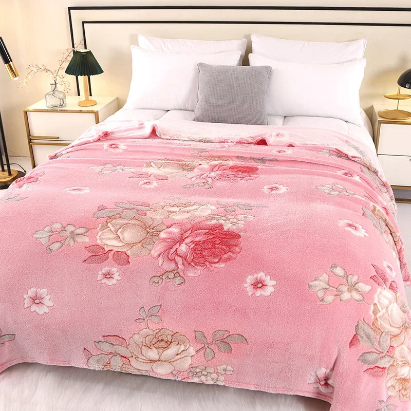1pc Floral Style Warm Bedspread Fleece Blanket Plaid Travel Shawl Sofa Nap Blankets Home Bedsheet Manta - AliExpress 15