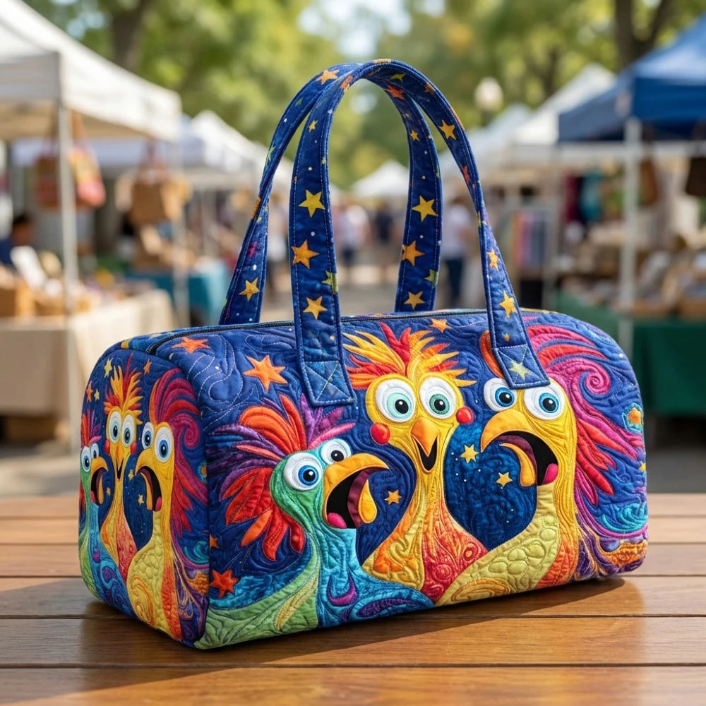 GF Funny Art Chicken Print Quilted Duffle Bag Bohemian Style 2026 Personalized Custom Travel Tote Women Men Weekender Bag