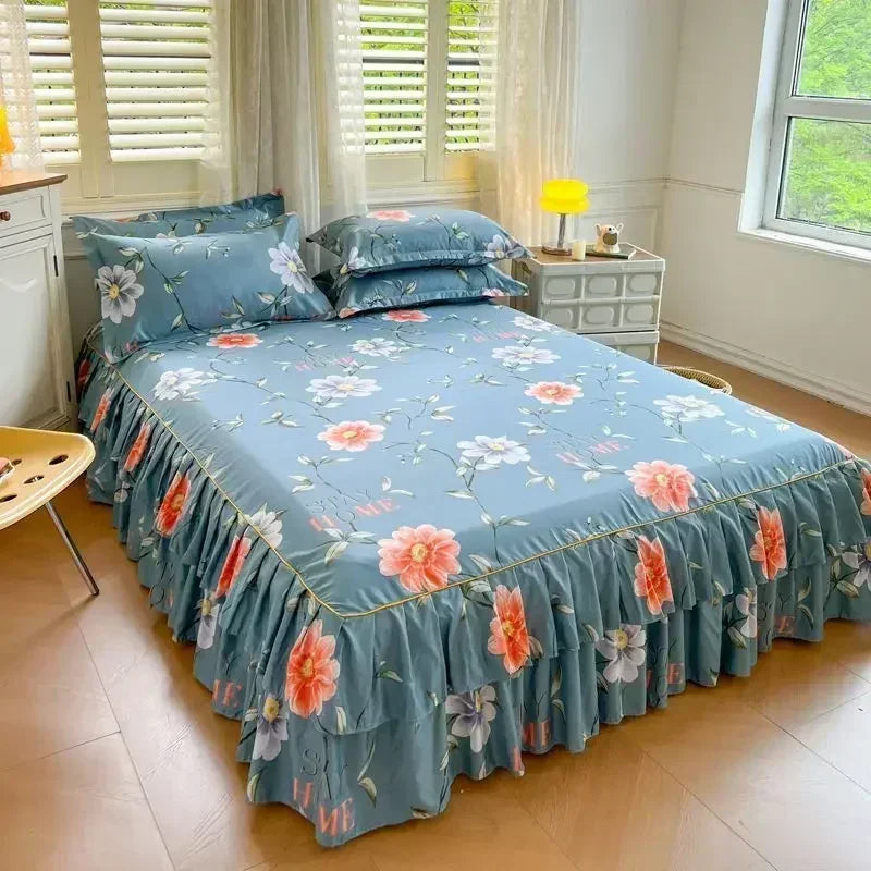 Floral Pattern Bed Skirt Set Mattress Anti Slip Protective Cover for Household Bedding Double Layered Skirt Dustproof Bed Covers - AliExpress 15