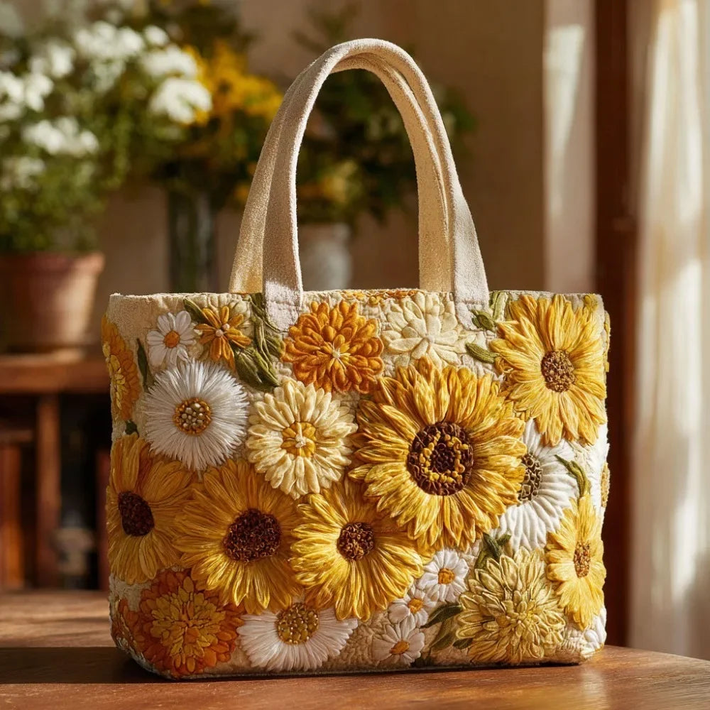 Trendy Vintage Quilted Tote Bag Lightweight 3D Printed Patterns Shoulder Bag Cotton Large Capacity Canvas Bag Casual