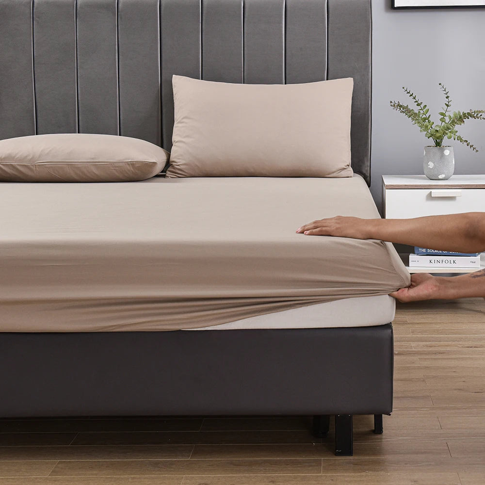 3pc Solid Color Fitted Sheet Set Brushed fabric Soft Comfortable Breathble Bedding Set for Bedroom 1 bed sheet with 2 pillowcase