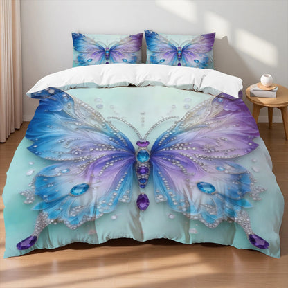 3pcs Pink Purple Bedding Set Blue Fantasy Style Butterfly Print Comfortable King Queen Twin Single Size Bithday Gift for Sister