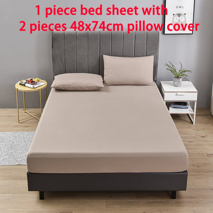 3pc Solid Color Fitted Sheet Set Brushed fabric Soft Comfortable Breathble Bedding Set for Bedroom 1 bed sheet with 2 pillowcase