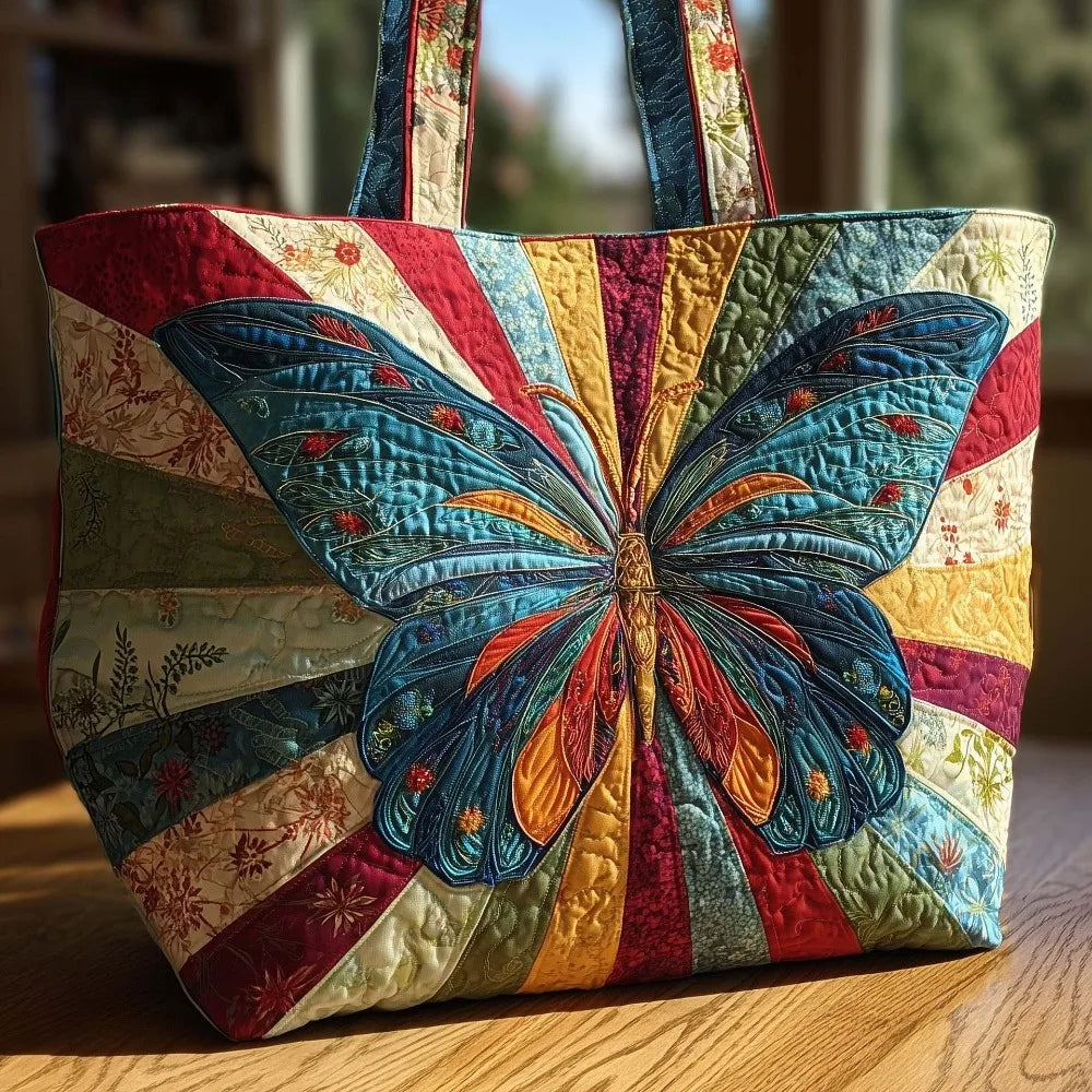 Butterfly Patterns Women Quilted Tote Bag Vintage Lightweight Travel Handbag Large Capacity 3D Printed Patterns Shopping Bag