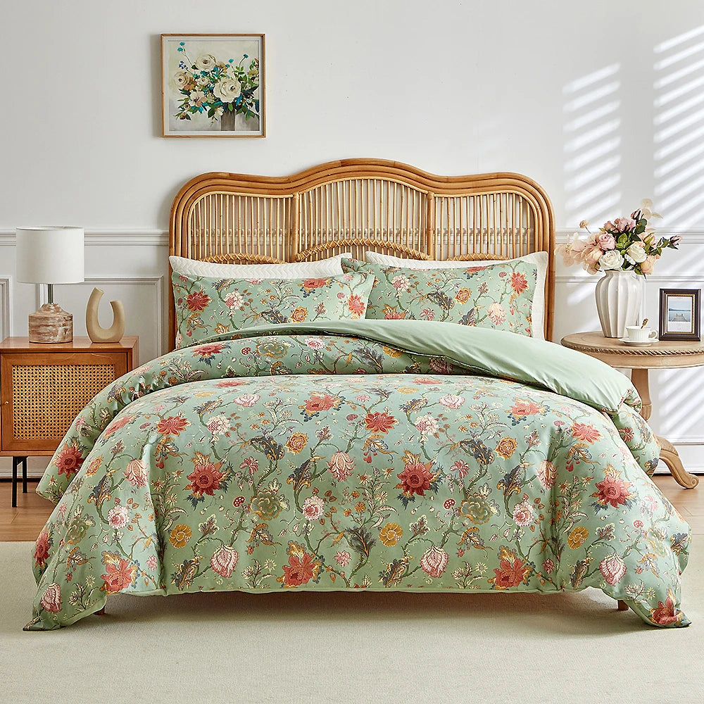 Vintage Floral Printed Duvet Cover Set Soft Breathable Double Bed Bedding Set All Season Queen Size Quilt Cover and Pillowcases - AliExpress 15