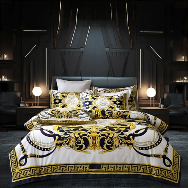 Luxury Bedding set Modern Style Digital Printing polyester fiber Fabric Duvet Cover Fitted Sheet Pillowcases Home Textile