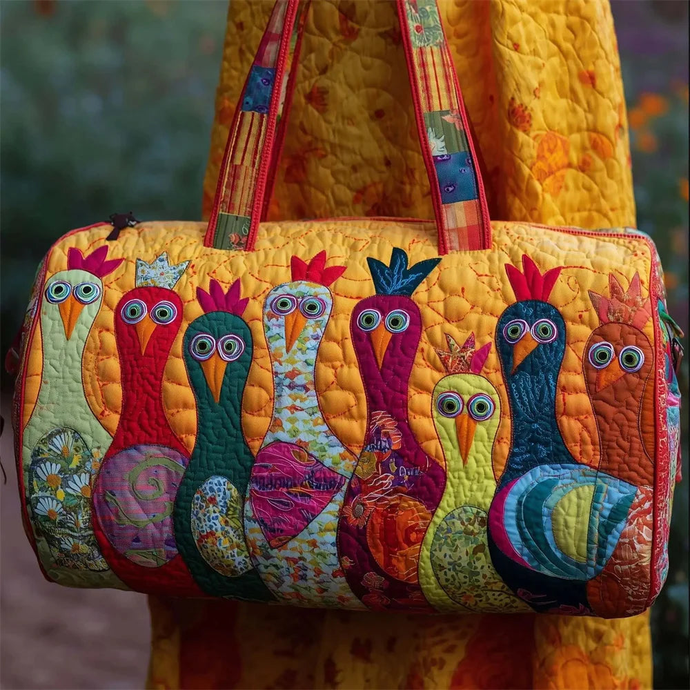 GF Funny Art Chicken Print Quilted Duffle Bag Bohemian Style 2026 Personalized Custom Travel Tote Women Men Weekender Bag