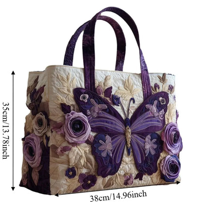 Butterfly Patterns Women Quilted Tote Bag Vintage Lightweight Travel Handbag Large Capacity 3D Printed Patterns Shopping Bag
