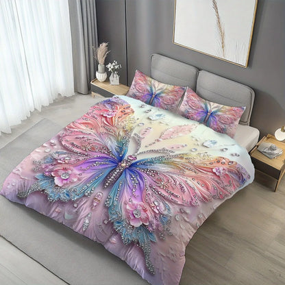3pcs Pink Purple Bedding Set Blue Fantasy Style Butterfly Print Comfortable King Queen Twin Single Size Bithday Gift for Sister