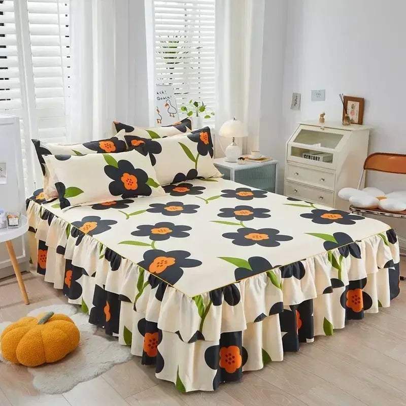 Floral Pattern Bed Skirt Set Mattress Anti Slip Protective Cover for Household Bedding Double Layered Skirt Dustproof Bed Covers - AliExpress 15
