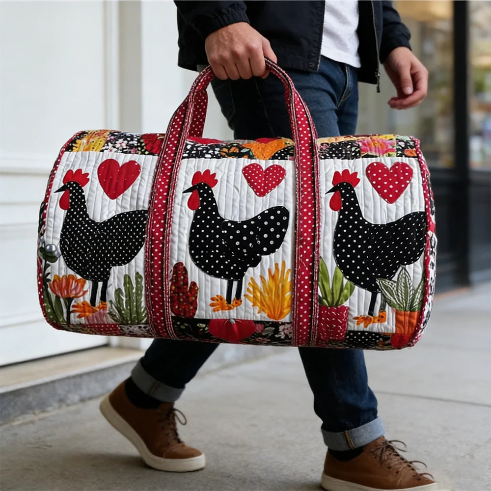 GF Funny Art Chicken Print Quilted Duffle Bag Bohemian Style 2026 Personalized Custom Travel Tote Women Men Weekender Bag