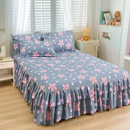 Floral Pattern Bed Skirt Set Mattress Anti Slip Protective Cover for Household Bedding Double Layered Skirt Dustproof Bed Covers - AliExpress 15