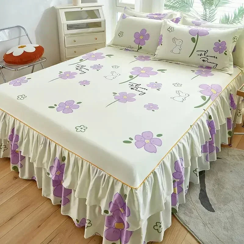 Floral Pattern Bed Skirt Set Mattress Anti Slip Protective Cover for Household Bedding Double Layered Skirt Dustproof Bed Covers - AliExpress 15