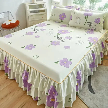 Floral Pattern Bed Skirt Set Mattress Anti Slip Protective Cover for Household Bedding Double Layered Skirt Dustproof Bed Covers - AliExpress 15