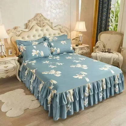 Floral Pattern Bed Skirt Set Mattress Anti Slip Protective Cover for Household Bedding Double Layered Skirt Dustproof Bed Covers - AliExpress 15