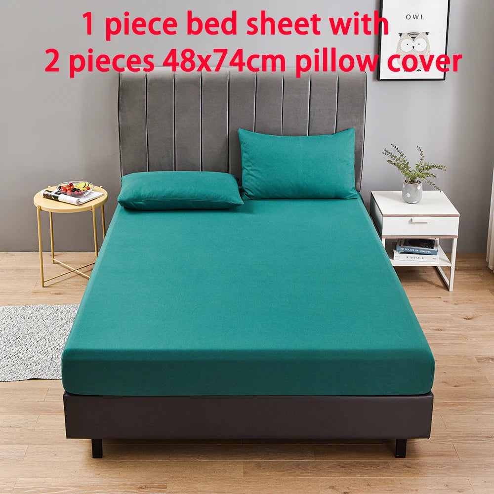 3pc Solid Color Fitted Sheet Set Brushed fabric Soft Comfortable Breathble Bedding Set for Bedroom 1 bed sheet with 2 pillowcase