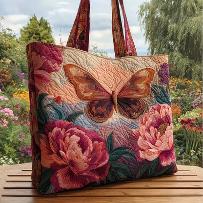 Butterfly Patterns Women Quilted Tote Bag Vintage Lightweight Travel Handbag Large Capacity 3D Printed Patterns Shopping Bag