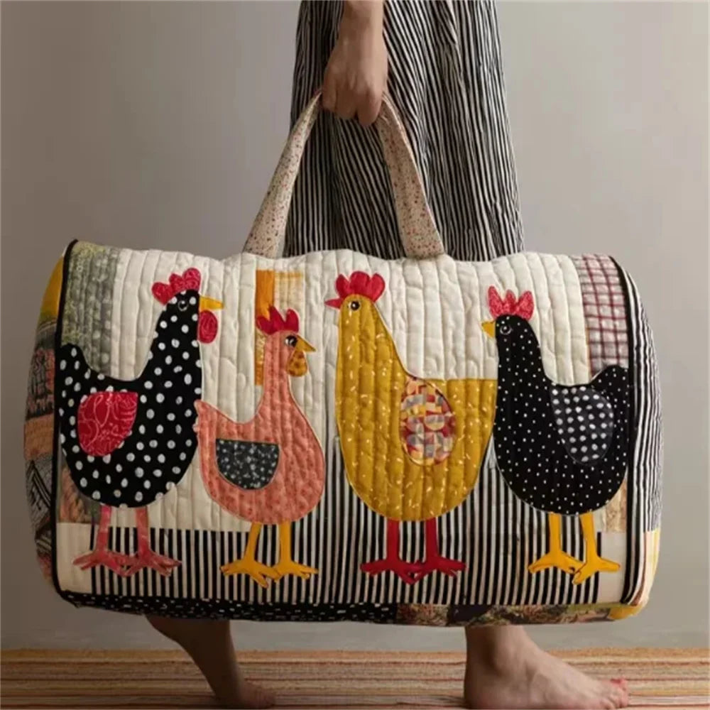 GF Funny Art Chicken Print Quilted Duffle Bag Bohemian Style 2026 Personalized Custom Travel Tote Women Men Weekender Bag