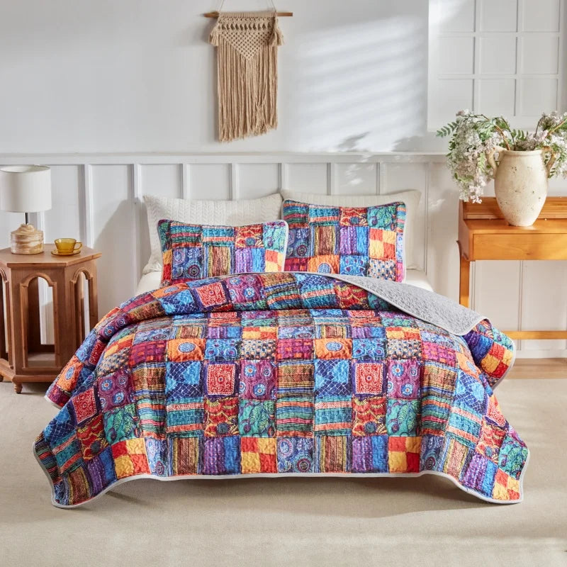 Soft Polyester Printed Bed Cover Set Lightweight All-Season Quilt Modern Geometric AB Side Bedspread +Pillowcase Single Double - AliExpress 15