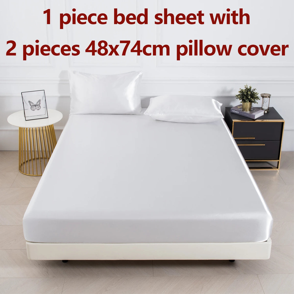 3pc Solid Color Fitted Sheet Set 1 bed sheet with 2 pillow cover Satin Fabric Soft Comfortable Breathble Bedding Set for Bedroom - AliExpress 15