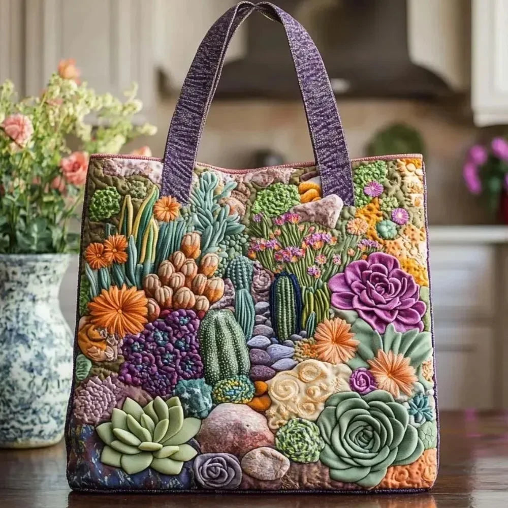 Trendy Vintage Quilted Tote Bag Lightweight 3D Printed Patterns Shoulder Bag Cotton Large Capacity Canvas Bag Casual