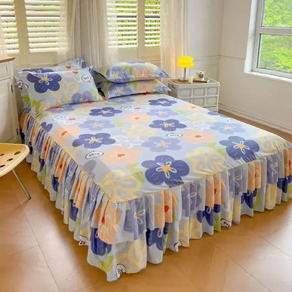 Floral Pattern Bed Skirt Set Mattress Anti Slip Protective Cover for Household Bedding Double Layered Skirt Dustproof Bed Covers - AliExpress 15