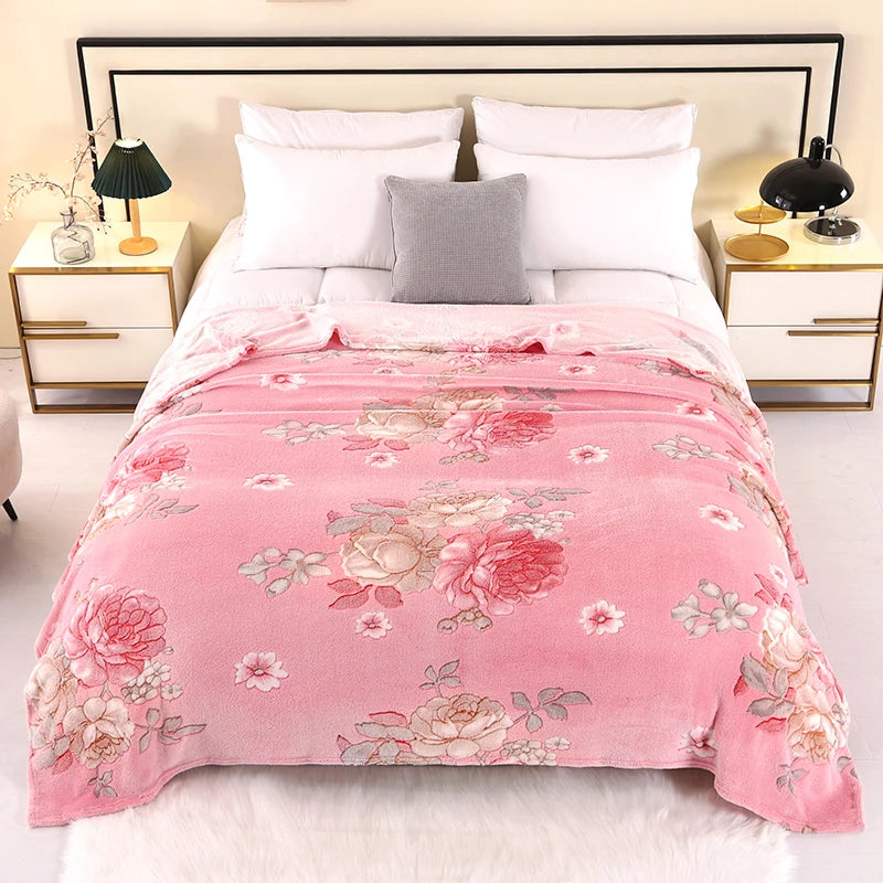 1pc Floral Style Warm Bedspread Fleece Blanket Plaid Travel Shawl Sofa Nap Blankets Home Bedsheet Manta - AliExpress 15