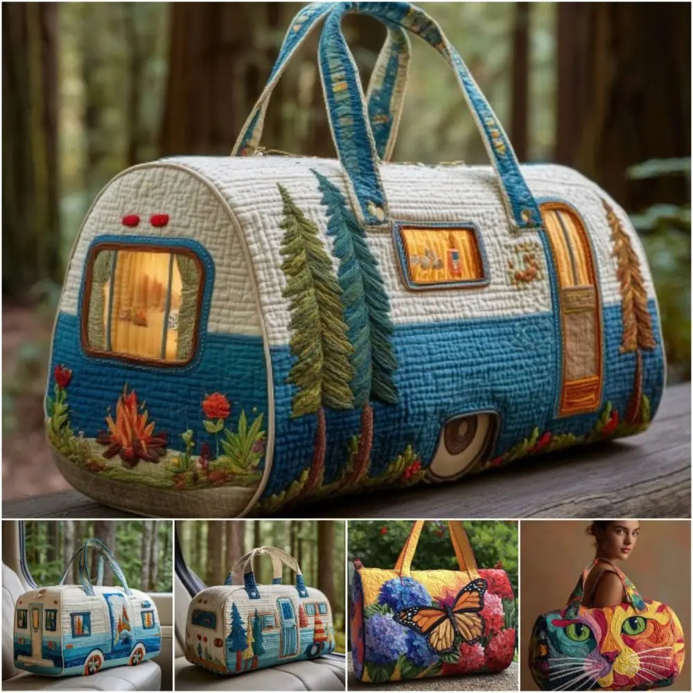 Adjustable Strap Quilted Duffle Bag Large Capacity 3D Quilting Craft Travel Duffel Bag Tote Bags Sports Gym Bag Outdoor Camping