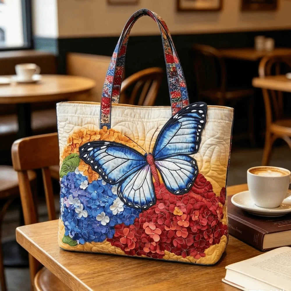 Butterfly Patterns Women Quilted Tote Bag Vintage Lightweight Travel Handbag Large Capacity 3D Printed Patterns Shopping Bag