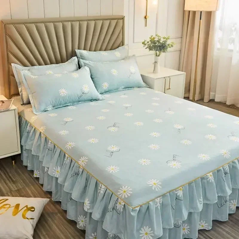 Floral Pattern Bed Skirt Set Mattress Anti Slip Protective Cover for Household Bedding Double Layered Skirt Dustproof Bed Covers - AliExpress 15