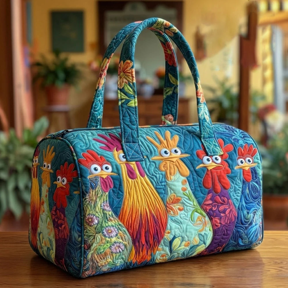 GF Funny Art Chicken Print Quilted Duffle Bag Bohemian Style 2026 Personalized Custom Travel Tote Women Men Weekender Bag
