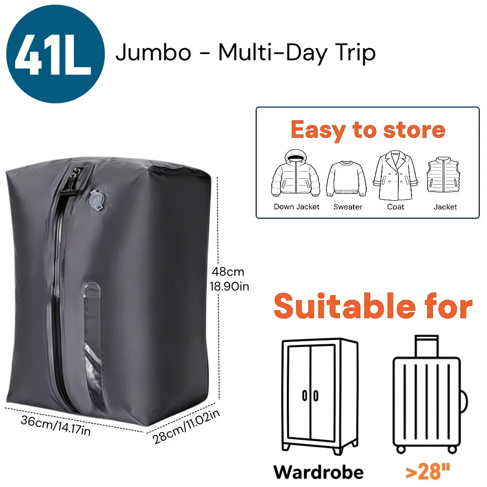 Travel Compression Bags, Waterproof Vacuum Storage Bags for Clothes Suitcase, Space Saving Bag for Travel Moving Essentials