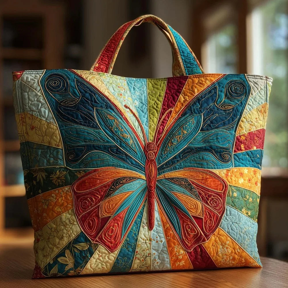 Butterfly Patterns Women Quilted Tote Bag Vintage Lightweight Travel Handbag Large Capacity 3D Printed Patterns Shopping Bag
