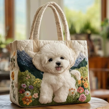 Trendy Vintage Quilted Tote Bag Lightweight 3D Printed Patterns Shoulder Bag Cotton Large Capacity Canvas Bag Casual