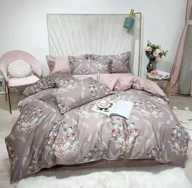 29Color 4/6Pcs Luxury Egyptian Cotton Bedding Set Queen King size Bright Flamingo Leaf Duvet Cover Bed sheet set Fitted sheet