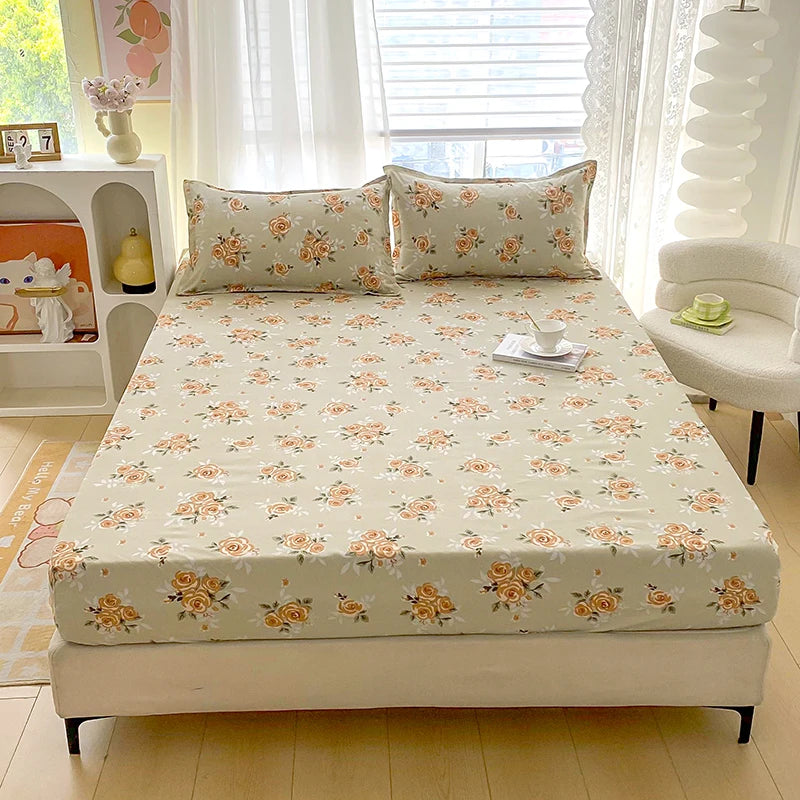 Flower Printed Fitted Bed Sheets Reactive Printed sabanas cama matrimonial Single/Queen/King Mattress Cover Double Bedsheets
