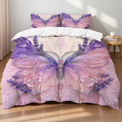 3pcs Pink Purple Bedding Set Blue Fantasy Style Butterfly Print Comfortable King Queen Twin Single Size Bithday Gift for Sister