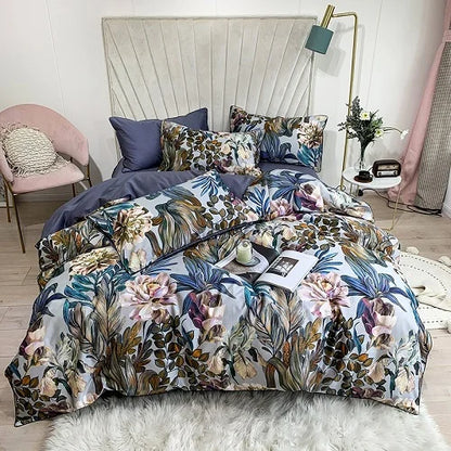 29Color 4/6Pcs Luxury Egyptian Cotton Bedding Set Queen King size Bright Flamingo Leaf Duvet Cover Bed sheet set Fitted sheet