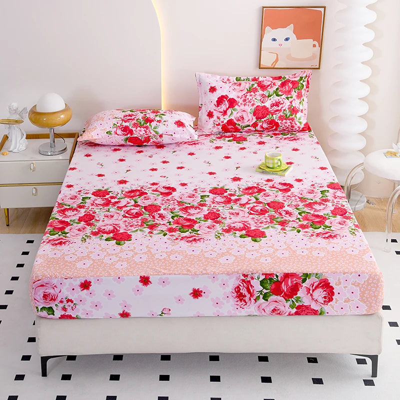 Flower Printed Fitted Bed Sheets Reactive Printed sabanas cama matrimonial Single/Queen/King Mattress Cover Double Bedsheets