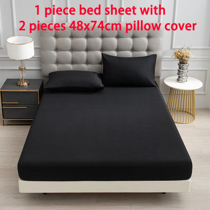 3pc Solid Color Fitted Sheet Set Brushed fabric Soft Comfortable Breathble Bedding Set for Bedroom 1 bed sheet with 2 pillowcase