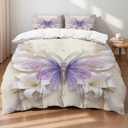 3pcs Pink Purple Bedding Set Blue Fantasy Style Butterfly Print Comfortable King Queen Twin Single Size Bithday Gift for Sister