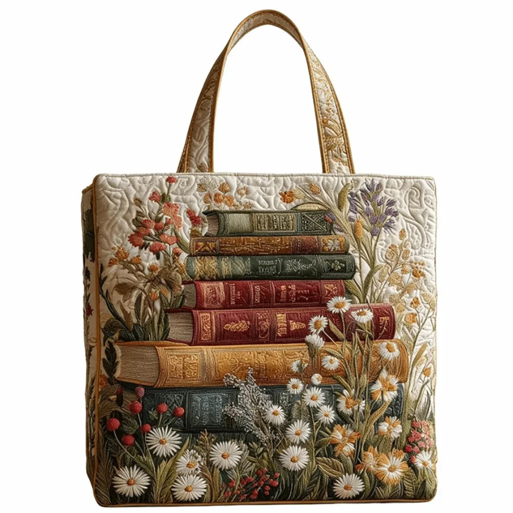 Trendy Vintage Quilted Tote Bag Lightweight 3D Printed Patterns Shoulder Bag Cotton Large Capacity Canvas Bag Casual