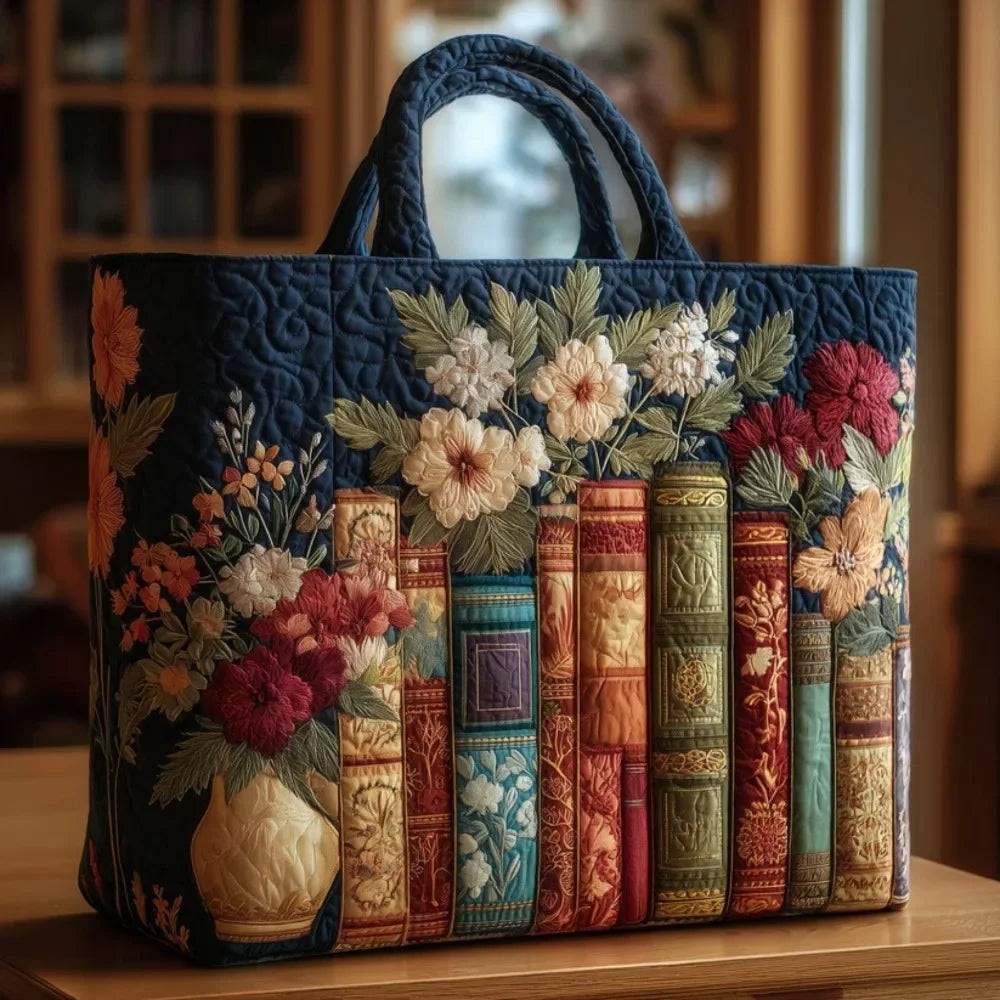 Trendy Vintage Quilted Tote Bag Lightweight 3D Printed Patterns Shoulder Bag Cotton Large Capacity Canvas Bag Casual